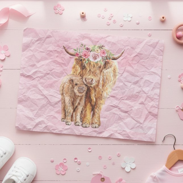 Highland Cow Scotland Pink Mama Baby Calf Tissue Paper (Creator Uploaded)