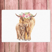 Baby Shower Highland Cow and Calf Watercolor Wrapping Paper