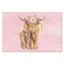 Highland Cow Scotland Pink Mama Baby Calf Tissue Paper