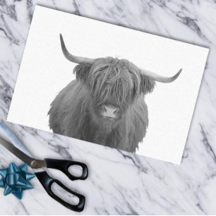 Highland Cow Scotland Rustic Black White Tissue Paper
