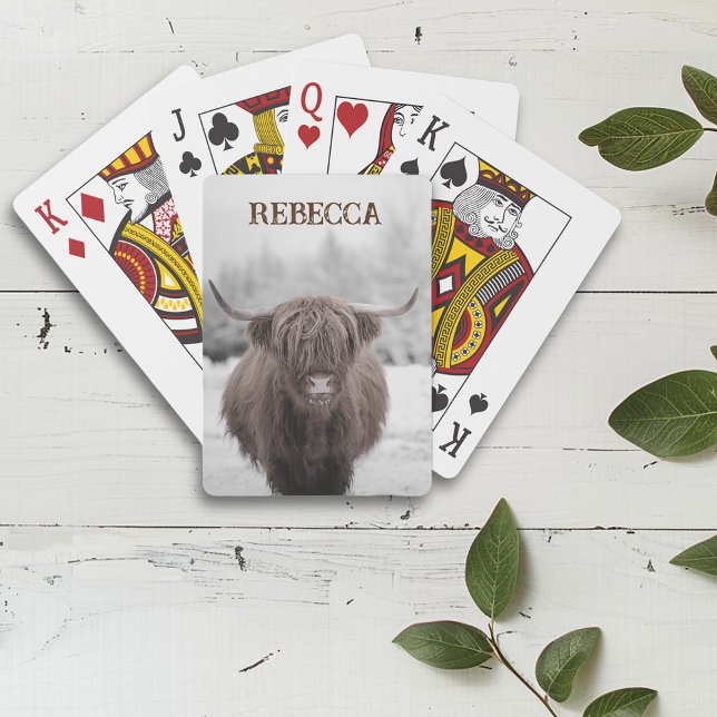 Highland Cow Scotland Rustic Farm Monogram Poker Cards (Creator Uploaded)