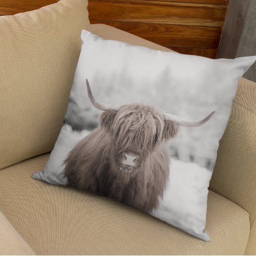 Highland Cow Scotland Rustic Farm Throw Pillow