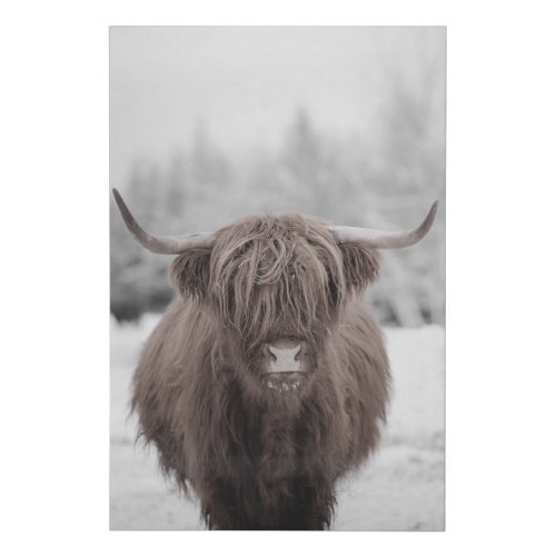 Highland Cow Scotland Rustic Monotone Faux Canvas Print
