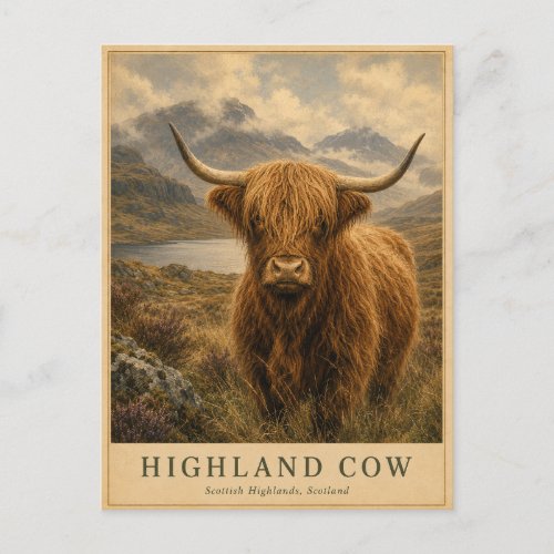 Highland Cow Scotland VINTAGE Postcard