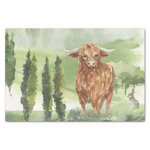 Highland Cow Scotland Watercolor  Tissue Paper
