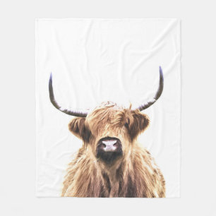 Highland cow scottish animal portrait fleece blanket