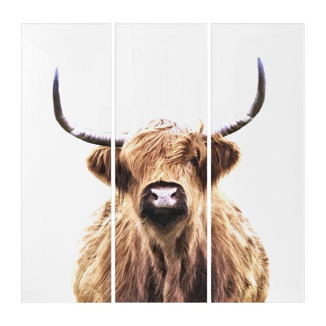 Highland cow scottish animal portrait triptych (Front)