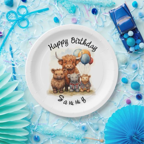 Highland Cow Scottish Birthday Plates Customize Paper Plates