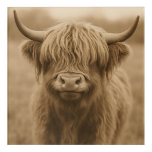 Highland Cow Sepia Portrait Acrylic Print