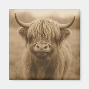Highland Cow Sepia Portrait Magnet