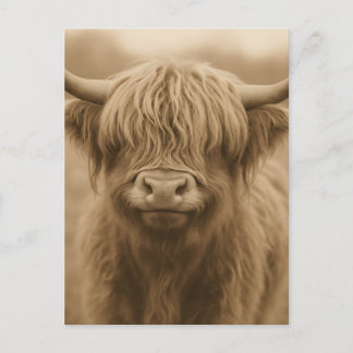 Highland Cow Sepia Portrait Postcard