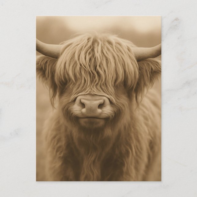 Highland Cow Sepia Portrait Postcard (Front)