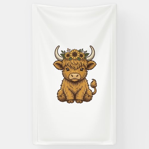 Highland Cow Shirt Cute Sunflower Calf Art Banner