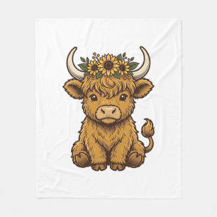 Highland Cow Shirt Cute Sunflower Calf Art Fleece Blanket