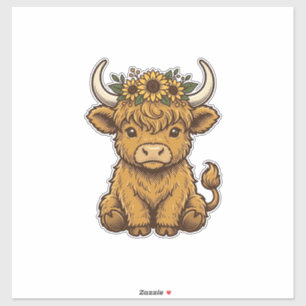 Highland Cow Shirt Cute Sunflower Calf Art Sticker