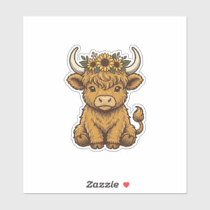 Highland Cow Shirt Cute Sunflower Calf Art Sticker