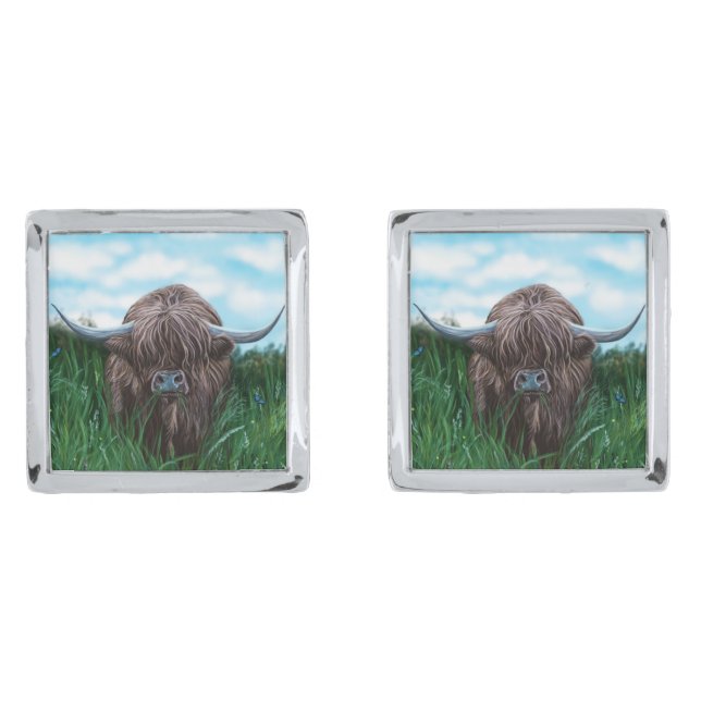 Highland Cow Silver Cufflinks (Front)