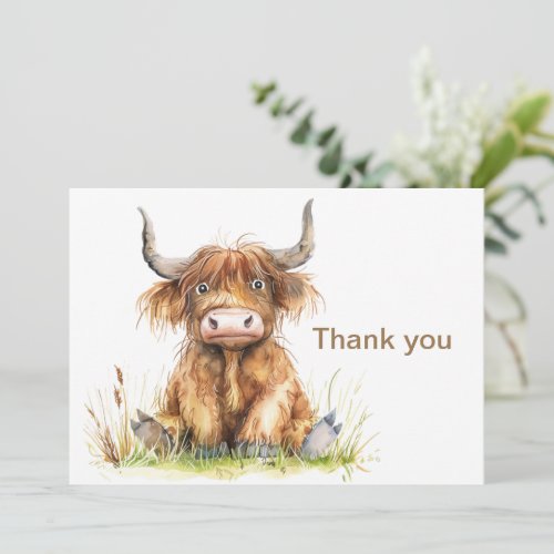 Highland Cow Sitting in Grass Thank You Card