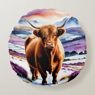 Highland Cow Snow Watercolor Custom Text Christmas