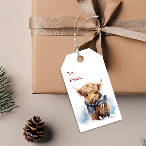 Highland Cow Snowboard Christmas Gift Tag