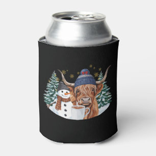 Highland Cow Snowman Hot Cocoa Christmas Tree Xmas Can Cooler