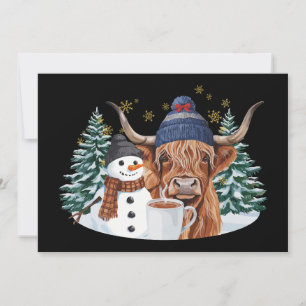 Highland Cow Snowman Hot Cocoa Christmas Tree Xmas Invitation