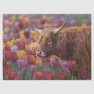 Highland Cow Spring Tulips Decoupage Tissue Paper
