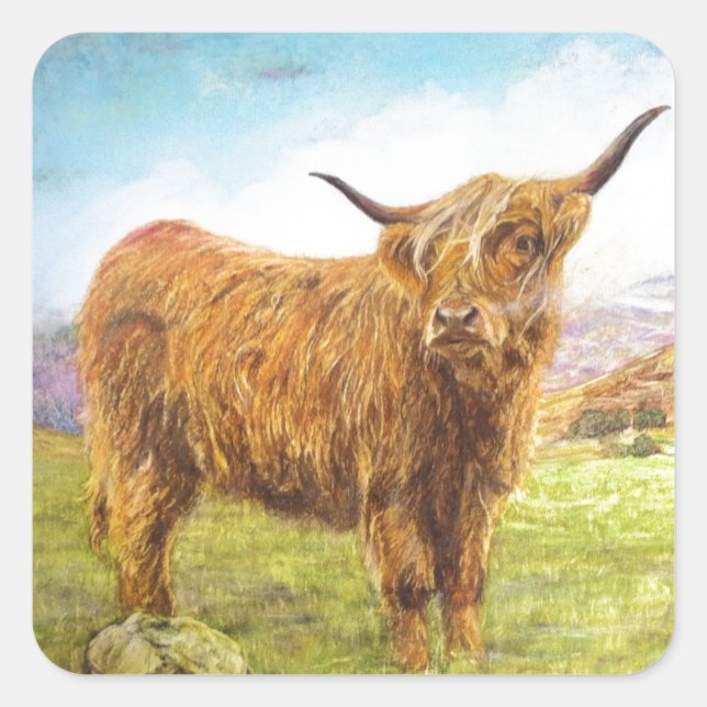 Highland Cow Square Sticker (Front)