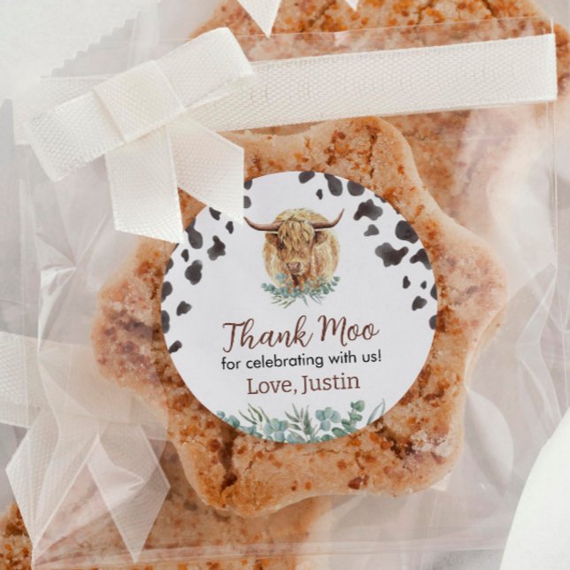 Highland Cow Sticker Labels Birthday Baby Shower (Creator Uploaded)