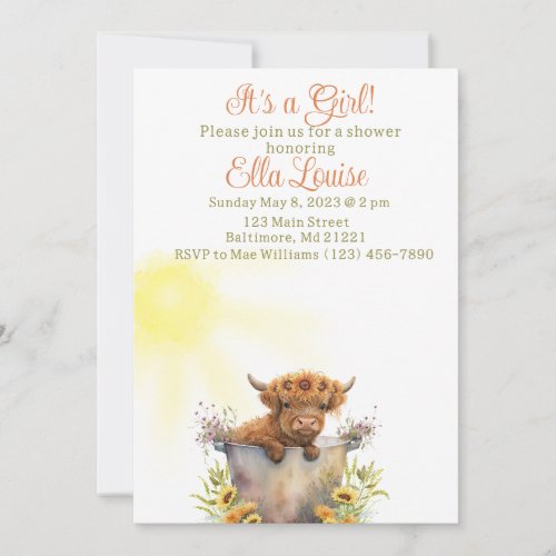 Highland cow sunflower baby shower  invitation