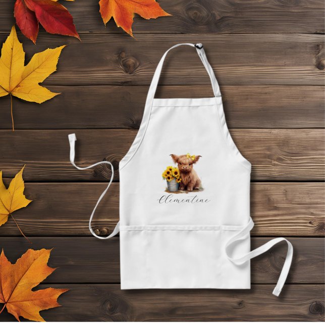Highland Cow Sunflower Bucket Adult Apron (Creator Uploaded)