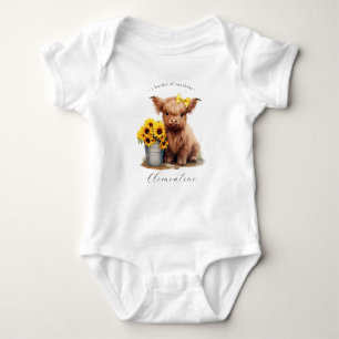 Highland Cow Sunflower Bucket  Baby Bodysuit