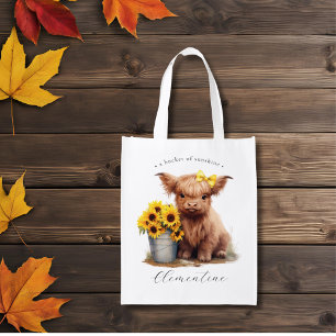 Highland Cow Sunflower Bucket  Grocery Bag