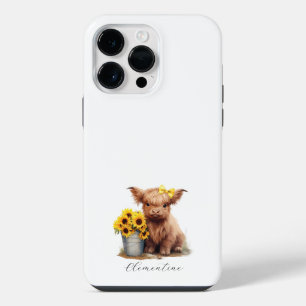 Highland Cow Sunflower Bucket iPhone 14 Pro Max Case