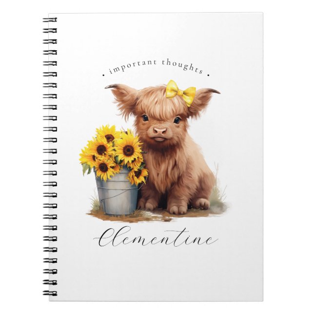 Highland Cow Sunflower Bucket  Notebook (Front)