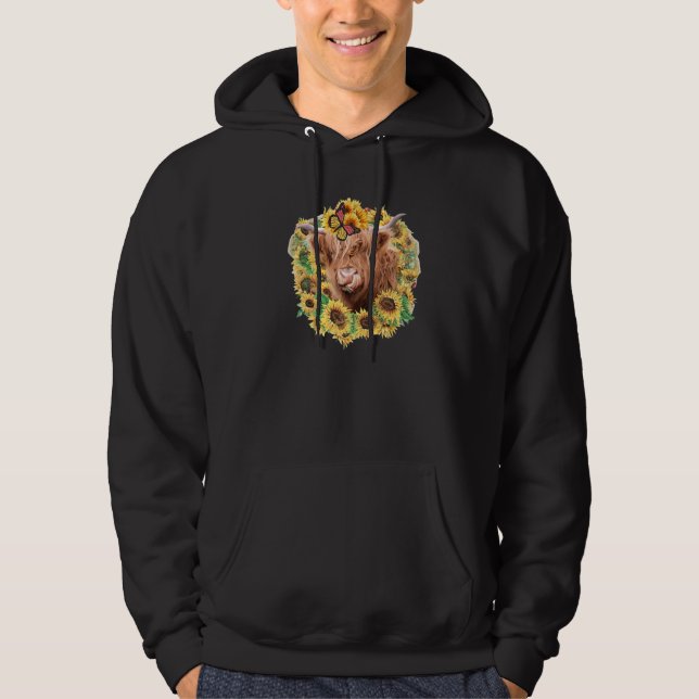 Highland Cow Sunflower Butterfly Farm Animals West Hoodie (Front)