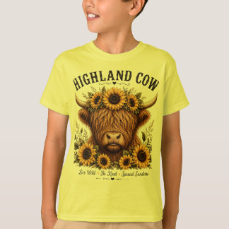 Highland Cow Sunflower Crown Inspirational Wildflo T-Shirt