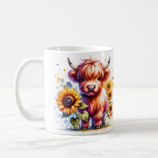 Highland Cow & Sunflower Mug