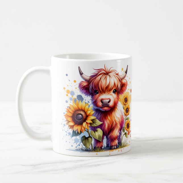 Highland Cow & Sunflower Mug (Left)