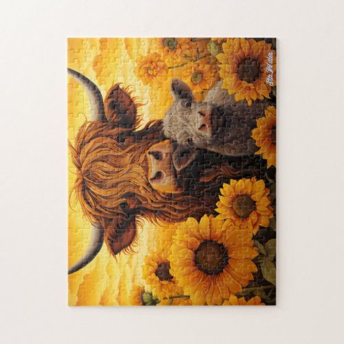 highland cow sunflower with calf puzzle