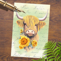 Highland Cow Sunflowers 1 Decoupage Paper