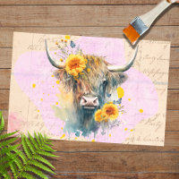 Highland Cow Sunflowers 3 Decoupage Paper