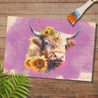 Highland Cow Sunflowers 4 Decoupage Paper