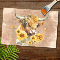 Highland Cow Sunflowers 6 Decoupage Paper