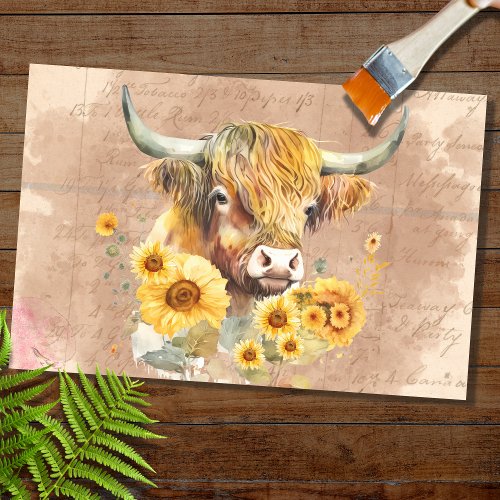 Highland Cow Sunflowers 6 Decoupage Paper