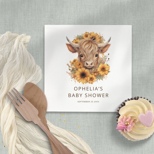Highland Cow Sunflowers Baby Shower Napkins