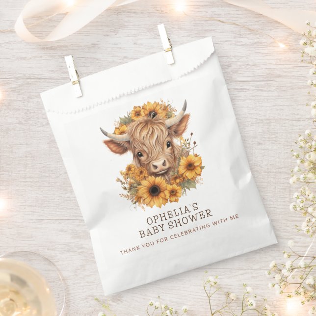 Highland Cow Sunflowers Baby Shower Thank You Favor Bag (Clipped)