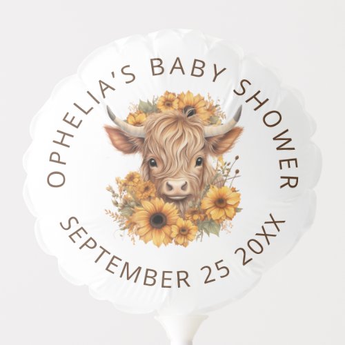 Highland Cow Sunflowers Name Date Baby Shower Balloon
