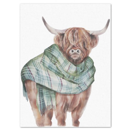 Highland Cow Tartan Scalf Watercolor Tissue Paper