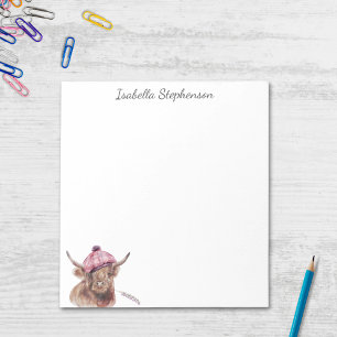 Highland Cow Tartan Watercolor Personalized Notepad
